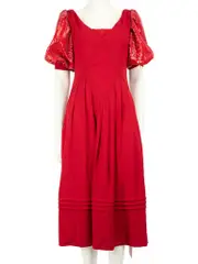Red Sequin Puff Sleeve Midi Dress