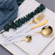 24 Pieces Trendy Dinnerware Set Black Western Dinnerware Set Stainless Steel Cutlery Set Fork Knife Spoon Tableware Set Flatware Set Silverware Set