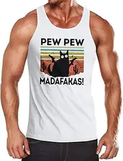 [MoonWorks] Men's Tank Top Pew Pew Madafakas! Black Cat Saying Meme Funny Muscle Shirt