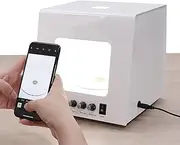 Photo Studio Photography Light Box, 360° Electric Turntable Gold and Silver Jewelry Photo Light Box with 3000-5500K Adjustable Light, Four-Light Lighting, for Small Items 20cm