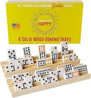 Wooden Domino Train Domino Trays – 8 Solid Wood Domino Holders with 3 Tilted Rows for Ideal Visibility – Domino Holders for Domino Game, Mexican Train Dominoes, Chickenfoot Dominoes, Cuban Dominoes