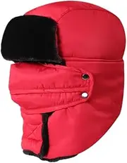 AOYONGOIT Fedora Winter Hat with Mask, Neck Protection Hat, Warm Cotton Hat, Thickened Cycling Hat Wool Hat/114(Red)