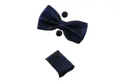 Mens Navy Paisley Matching Bow Tie, Pocket Square & Cuff Links Set