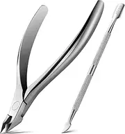 BEZOX Cuticle Nippers with Cuticle Pusher Set - Precise Cuticle Clippers and Under-Nail Cleaning Set for Salon or Home Use - Surgical Stainless Steel