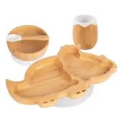 4pc Tiny Dining White Dinosaur Bamboo Baby Feeding Set Weaning Plate Bowl Spoon