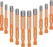 JOERIC 10 PCS Orange Dry Diamond Drill Bits Set, Hex Shank Diamond Hole Saw Kit with Storage Bottle, for Granite Marble Tile Ceramic Stone Glass Hard Materials (Not for Wood) with Size 3/16'' to 1/2''