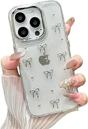 [EYZUTAK] Case for iPhone 14 Pro Max, Bling Glitter 3D Bowknot Phone Case Cute Sparkly Crystal Clear Bow Aesthetic Design Cover Slim Soft Durable TPU Transparent Protective Cover for Women Girls - Bow