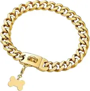 19MM 18K Gold Dog Chain Collar with Design Secure Buckle & ID Tag,Pet Necklace,Strong Stainless Steel Cuban Link Chain,Metal Chew Proof Indestructible Choke Collar for Small Medium&Large Dogs