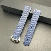 Watch Strap For Omega Seamaster Aqua Terra Rubber Silver Clasp Navy Blue / White