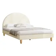 Oikiture Bed Frame Double Size Arched Beds Platform Beige Fabric