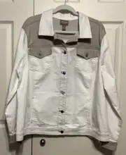 Chico's Pale Taupe/Ivory Zen Stripe Mixed Denim Shirt Jacket Size 4(20/22)NWT
