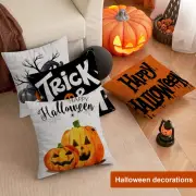 Halloween Pillowcase Linen Throw with Witch Spider Ghost Print Hidden Zipper