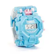 2Pcs Cartoon Transformable Robot Electronic Wristwatch Digital Display Watch Child Boy Girl Toy light blue