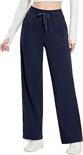 BALEAF Women's Fleece Lined Wide Leg Trousers Straight Leg Joggers Tummy Control with Big Pockets Ladies Yoga Workout Pants