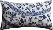 E (30X50cm) Decorative Hamptons Oriental Blue Floral Linen Cushion Cover Pillow Case