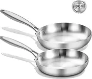 Stainless Steel Frying Pan Wok NonStick Pan Fried Steak Pot Uncoated Kitchen Cookware for Gas Stove and Induction Cooker (22CM)