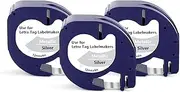 Compatible for Dymo Letratag Tape Silver Metallic 91208 91338 S0721730, 12mmx4m Black on Silver Labels for DYMO LetraTag LT-100H LT-100T LT110T 2000 Label Makers, 3-Pack