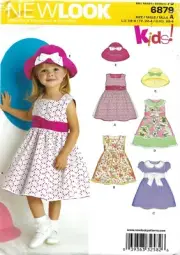 New Look 6879 TODDLER High Waist Dresses & Floppy Hats Sz 1/2-4 UNCUT Pattern