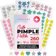 260 Pcs Cute Pimple Patches - Star, Heart, Cloud, Moon Shapes, 7 Colors, 2 Sizes