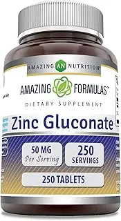 Amazing Formulas Zinc Gluconate - 50 mg, 250 Tablets (Non-GMO,Gluten Free) - Supports Immune System - Supports Enzymes Function - Promotes Healthy Skin.