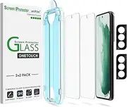 amFilm 2 Pack OneTouch Tempered Glass Screen Protector for Samsung Galaxy S22 5G [6.1 Inch] with 2 Pack Camera Lens Protector [9H Hardness] Easy Installation and Bubble Free.