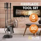 5PCS Fireplace Tool Set Firepit with Stand Poker Brush Shovel Cast Iron Black
