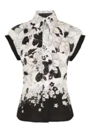 Zimmermann Shirt Top 0 Small US 4 Pop Linen Black White Floral Short Sleeve
