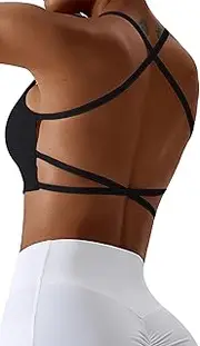 [SEAUR] Backless Workout Bra for Women Longline Backless Sports Bra Padded Wirefree Medium Support Yoga Bra Fitness Gym Yoga Strappy Crop Tank Tops M Black