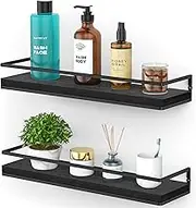 Meangood Floating Shelves Wall Mounted Set of 2, Rustic Wood Wall Storage Shelves for Bedroom,Living Room,Bathroom, Kitchen (Black)