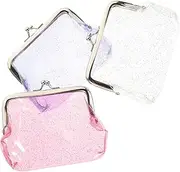 [CATIEBYE] Coin Purse for Women PVC 3pcs Glitter Coin Wallet Small Purse for Girls Fashion
