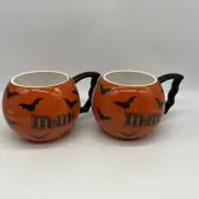 Set Of 2 2006 Halloween M&M Bat Large Coffee or Soup Mug Orange Cup Handle New