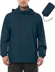 [Outdoor Ventures] Men's Rain Jacket Waterproof Lightweight Packable Rain Shell Raincoat with Hood for Golf Hiking Travel
