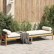 Garden Bench with Cushion Black Poly Rattan Acacia Patio Seating