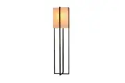 Sofie Modern Oriental Steel Frame W/ Square Shape Fabric Shade Floor Lamp Light - Antique Brass.