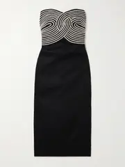 [Andres Otalora] Andres Otalora - Arco Real Canvas-trimmed Linen Midi Dress - Black - US6 US 6 Black