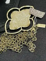 Four Leaf Clover Pendant 17-in Drop Crushed Gemstone Metal NEW Canvas Necklace