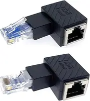 JZK 2pcs, 1x right angled and 1x left angled RJ45 Male Plug to Female Socket Adapter, CAT5 CAT6 Ethernet LAN Adapter