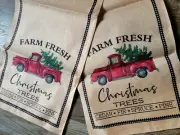 Table Runner Christmas Tree Red Truck Farmhouse Burlap Style 13x68 Holiday Style