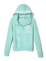 Victoria's Secret PINK Half Zip Funnel Neck Hoodie Mint Blue X-Small