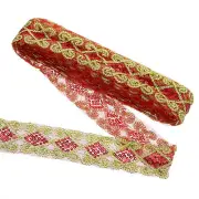 11 Yards Sequins Trim Ribbon 2.4 Inch Lace Gold Edge Sequins for Crafts, Red