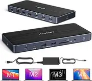 iVANKY 14-in-1 FusionDock Pro 1 for M1/M2/M3/M4 MacBook DisplayLink Docking Station with 150W Power Adapter, Triple 4K@60Hz Monitor for Mac Air/Pro Dock 3*HDMI 2.0, 96W PD, 6*USB, Ethernet SD/TF Audio