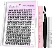 VEYESBEAUTY Lash Clusters Kit Individual Eyelash Extensions Thin & Invisible Band DIY False Eyelashes Newbie's Five-Second Series Wispy Lash Tray, Dreamy KIT with Bond&Seal Remover Applicator