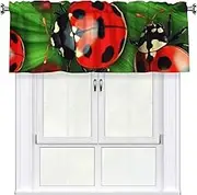 LHBWCVN Red Ladybug Valances for Windows, Rod Pocket Window Treatment Drapes Farmhouse Kitchen Curtains Short Blackout Window Curtains for Living Room Bedroom Decor 54x18 Inch