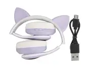 Bluetooth 5.0 Headphones Cat Ear LED Light Wireless Cute Headsets for Young People Purple Cat Paw Pattern