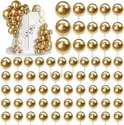 66 PCS Ball Cake Picks Gold 4 Sizes for DIY Baking Decoration Cupcake Toppers and Wedding Anniversary Birthday