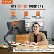 Single Monitor Mount, Supports 13"-32" (330-813 mm) Screen, Fully Adjustable Gas Spring Monitor Arm, Hold up to 9.1 kg, Computer Monitor Stand Holder with C-Clamp/Grommet Mounting Base, VESA Mount Bracket