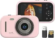 1080P Digital Camera Portable Digital Video Camera 48MP Dual Lens 2.8 Inch IPS Screen Game Playing Music Listening Built-in Battery with 32GB TF Card USB Card Reader Birthday Teens Pink
