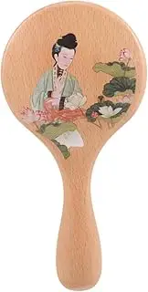 WOONEKY Decorative Makeup Mirror Cosmetic Hand Mirror Wooden Hand Mirror Household Hand Mirror Handheld Travel Mirror Simple Makeup Mirror Wooden Mirror Handheld Mirror Female Mirror