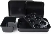 Baking Pan Set I Non-Stick Carbon Steel Bakeware Set with Muffin Pan, Loaf Pan, Roaster Pan, Square and Rectangular Cake Pans I Kitchen Cookware Baking Supplies - 5 Pcs