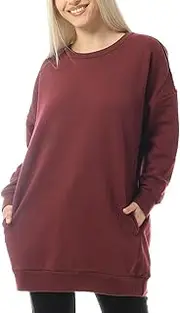 MixMatchy Women's Casual Oversized Loose Fit Crew/V Neck Fleece Pullover Tunic Sweatshirts with Pockets S~3X